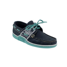 Load image into Gallery viewer, Men&#39;s Boat Shoes Navy and Turquoise Leather
