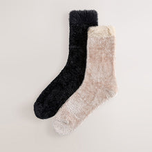 Load image into Gallery viewer, Black/ Neutral Velvet Cosy Socks 2 Pack
