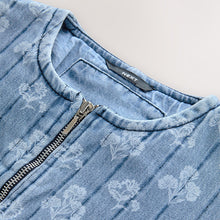 Load image into Gallery viewer, Blue Quilted Floral Print Denim Jacket
