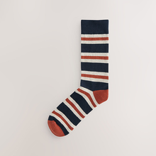 Load image into Gallery viewer, Blue/Ecru Striped Cushioned Sole Comfort Socks 5 Pack
