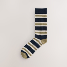 Load image into Gallery viewer, Blue/Ecru Striped Cushioned Sole Comfort Socks 5 Pack
