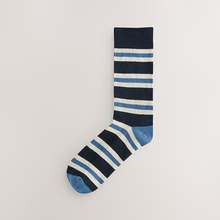 Load image into Gallery viewer, Blue/Ecru Striped Cushioned Sole Comfort Socks 5 Pack
