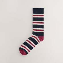 Load image into Gallery viewer, Blue/Ecru Striped Cushioned Sole Comfort Socks 5 Pack
