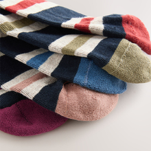 Load image into Gallery viewer, Blue/Ecru Striped Cushioned Sole Comfort Socks 5 Pack
