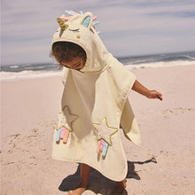 Load image into Gallery viewer, Ecru White Unicorn Towelling Poncho (9mths-10yrs)
