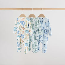 Load image into Gallery viewer, Blue Safari Two Way Zip Baby Sleepsuits 3 Pack (0-18mths)
