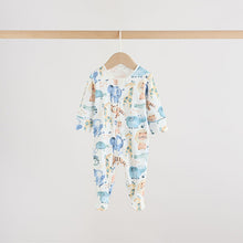 Load image into Gallery viewer, Blue Safari Two Way Zip Baby Sleepsuits 3 Pack (0-18mths)
