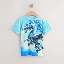 Load image into Gallery viewer, White/Blue Dragon Regular Fit Short Sleeve All-Over Print T-Shirt (6-12yrs)
