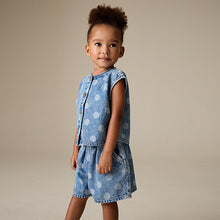 Load image into Gallery viewer, Mid Blue Denim Polka Dot Waistcoat and Shorts Set (3mths-6yrs)
