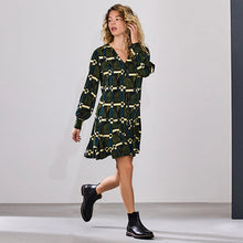 Load image into Gallery viewer, Green Geo Print Long Sleeve A-Line Mini Dress
