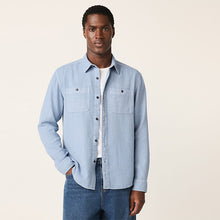 Load image into Gallery viewer, Blue Regular Fit Textured Twin Pocket Long Sleeve Shirt
