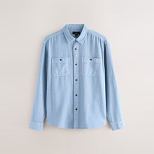 Load image into Gallery viewer, Blue Regular Fit Textured Twin Pocket Long Sleeve Shirt

