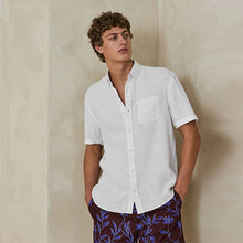 Load image into Gallery viewer, White Button Down Collar Cotton Linen Blend Short Sleeve Shirt

