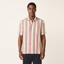 Load image into Gallery viewer, Red Relaxed Fit Stripe Textured Revere Collar Short Sleeve Shirt
