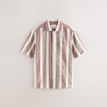 Load image into Gallery viewer, Red Relaxed Fit Stripe Textured Revere Collar Short Sleeve Shirt
