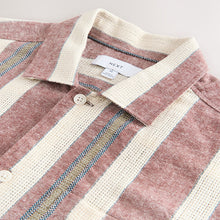 Load image into Gallery viewer, Red Relaxed Fit Stripe Textured Revere Collar Short Sleeve Shirt
