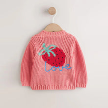 Load image into Gallery viewer, Pink Strawberry Baby Embroidered Back Cardigan (6mths-2yrs)
