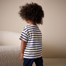 Load image into Gallery viewer, Ecru/Navy Stripe Cherry Short Sleeve Embroidered T-Shirt (3mths-6yrs)
