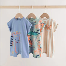 Load image into Gallery viewer, Blue Safari Jersey Baby Rompers 3 Pack
