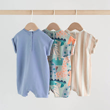 Load image into Gallery viewer, Blue Safari Jersey Baby Rompers 3 Pack
