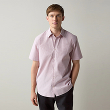 Load image into Gallery viewer, Pink Diamond Jacquard Regular Fit Short Sleeve 100% Cotton Smart Textured Trimmed Shirt
