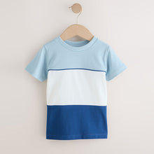 Load image into Gallery viewer, Blue/White/Navy Short Sleeve Colourblock T-Shirt (3mths-7yrs) (3mths-6yrs)
