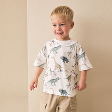 Load image into Gallery viewer, White Watercolour Dinosaurs Short Sleeve All-Over Print T-Shirt  (3mths-6yrs)
