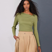 Load image into Gallery viewer, Khaki Green Ribbed Asymmetric Neckline Knitted Top
