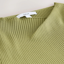 Load image into Gallery viewer, Khaki Green Ribbed Asymmetric Neckline Knitted Top
