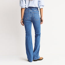 Load image into Gallery viewer, Mid Blue Mid Rise Stretch Bootcut Jeans
