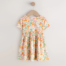 Load image into Gallery viewer, Orange Floral Short Sleeve Ribbed Dress (3mths-6yrs)
