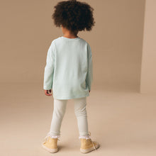 Load image into Gallery viewer, Green/Ecru Stripe Bee Embellished Leggings (3mths-6yrs)
