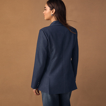 Load image into Gallery viewer, Navy Blue Denim Look Fitted Single Breasted Blazer

