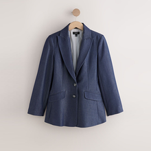 Load image into Gallery viewer, Navy Blue Denim Look Fitted Single Breasted Blazer
