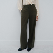Load image into Gallery viewer, Khaki Green Crosshatch Elastic Waist Wide Leg Trousers
