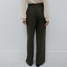 Load image into Gallery viewer, Khaki Green Crosshatch Elastic Waist Wide Leg Trousers
