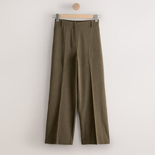Load image into Gallery viewer, Khaki Green Crosshatch Elastic Waist Wide Leg Trousers
