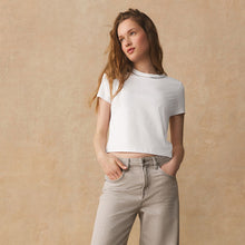 Load image into Gallery viewer, White Embellished Neck Chain Short Sleeve Crew Neck T-Shirt
