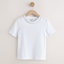 Load image into Gallery viewer, White Embellished Neck Chain Short Sleeve Crew Neck T-Shirt
