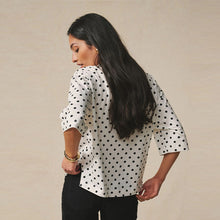 Load image into Gallery viewer, White/Black Polka Dot Relaxed Boxy Elbow Length Crew Neck T-Shirt
