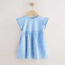 Load image into Gallery viewer, Blue Gingham Ric Rac Frill Sleeve Dress (3mths-6yrs)
