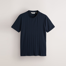 Load image into Gallery viewer, Navy N. Premium Modal Cotton Ribbed Textured Smart T-Shirt
