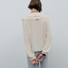 Load image into Gallery viewer, Ecru V-Neck Ruffle Front Long Sleeve Blouse
