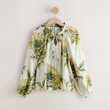 Load image into Gallery viewer, Ecru Floral Print Button Front Long Sleeve Blouse
