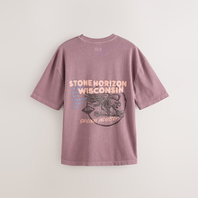 Load image into Gallery viewer, Purple Washed Relaxed Fit Graphic Print Heavy Weight T-Shirt
