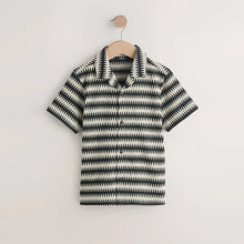 Load image into Gallery viewer, Black/Ecru Short Sleeve Textured Stripe Revere Shirt (3-12yrs)
