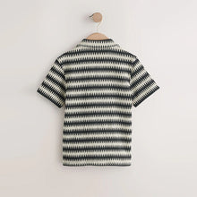 Load image into Gallery viewer, Black/Ecru Short Sleeve Textured Stripe Revere Shirt (3-12yrs)
