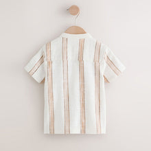 Load image into Gallery viewer, Ecru/Brown Short Sleeve Grandad Collar Textured Stripe Shirt (3mths-6yrs)
