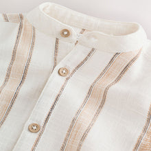 Load image into Gallery viewer, Ecru/Brown Short Sleeve Grandad Collar Textured Stripe Shirt (3mths-6yrs)
