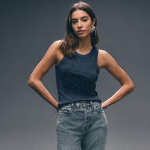 Load image into Gallery viewer, Navy Ribbed Racer Tank
